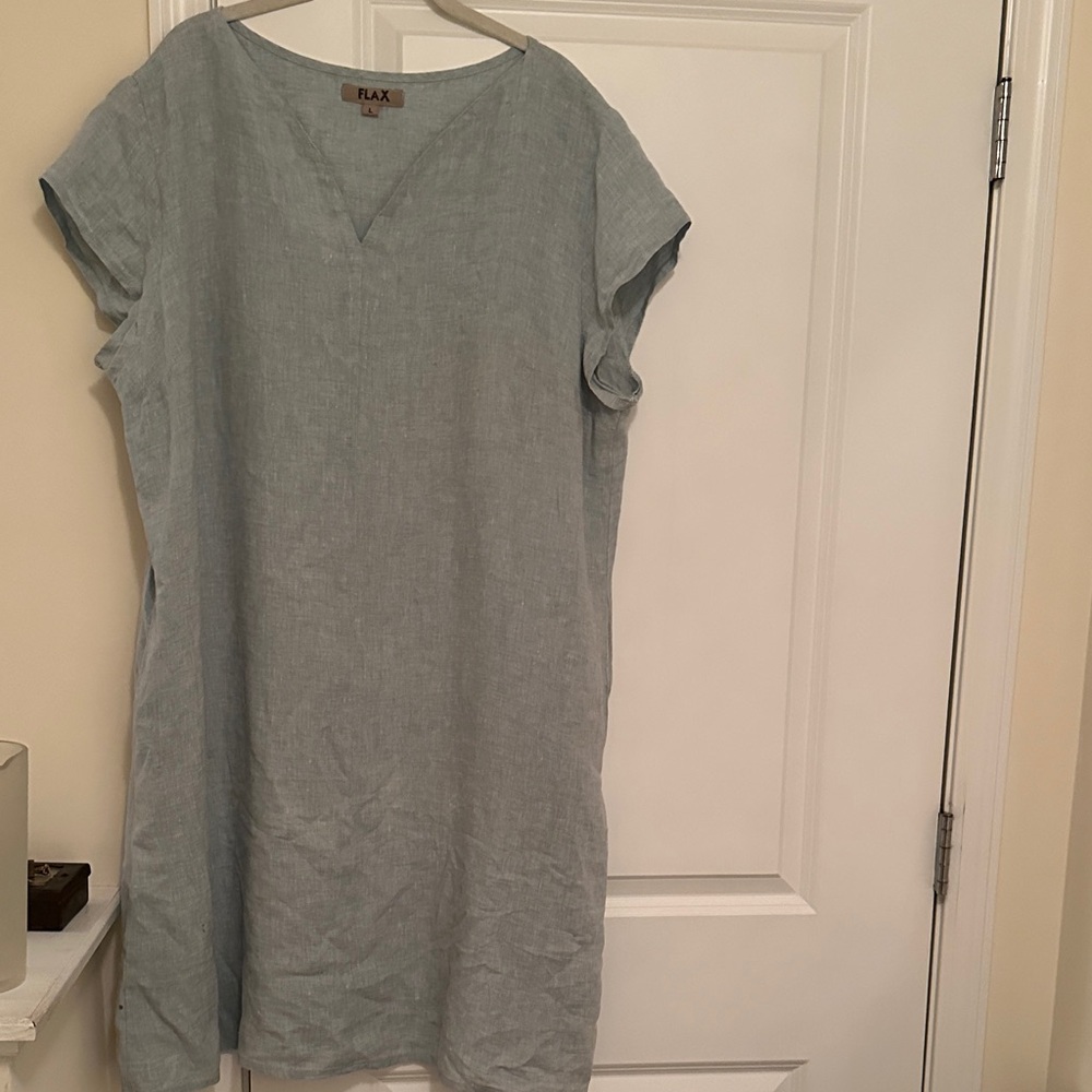 Flax Sky Blue V-Neck Dress